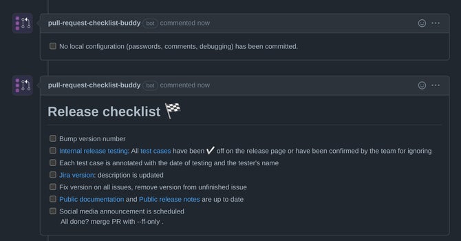 Pull Request Checklist Buddy, screenshot 1