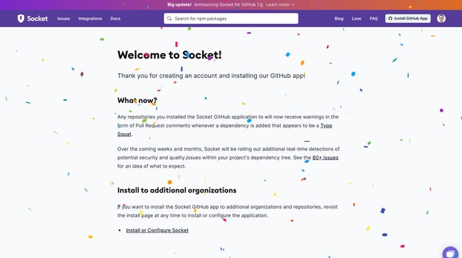 Socket welcome page