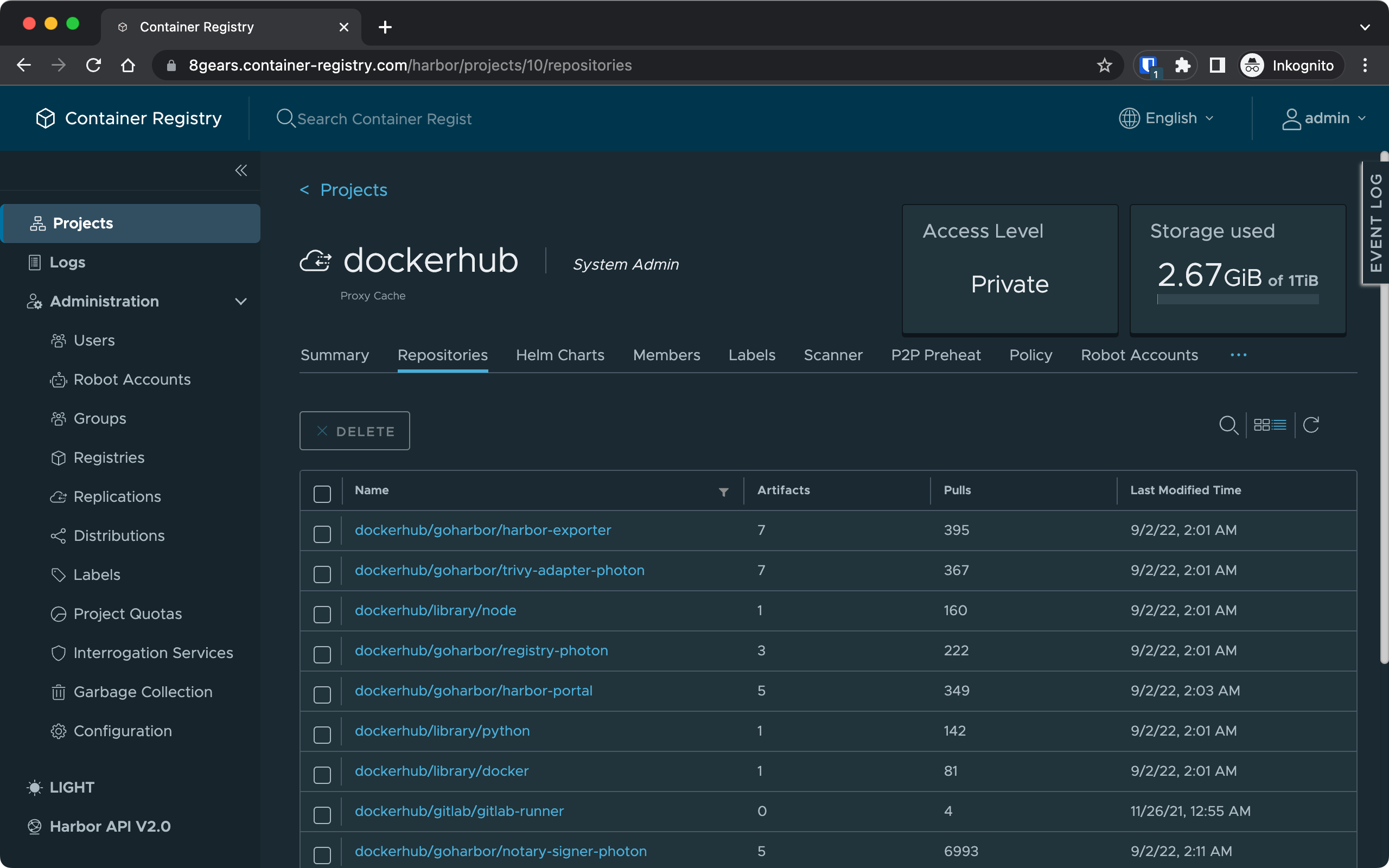 Container Registry screenshot