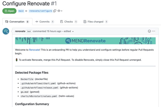 Receive a no-risk onboarding PR that tells you what will happen after you activate and lets you reconfigure to see an updated preview description