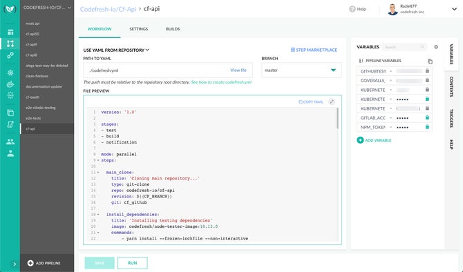 Build your pipeline using the Codefresh's powerful inline editor then store the configuration in your codefresh yaml file