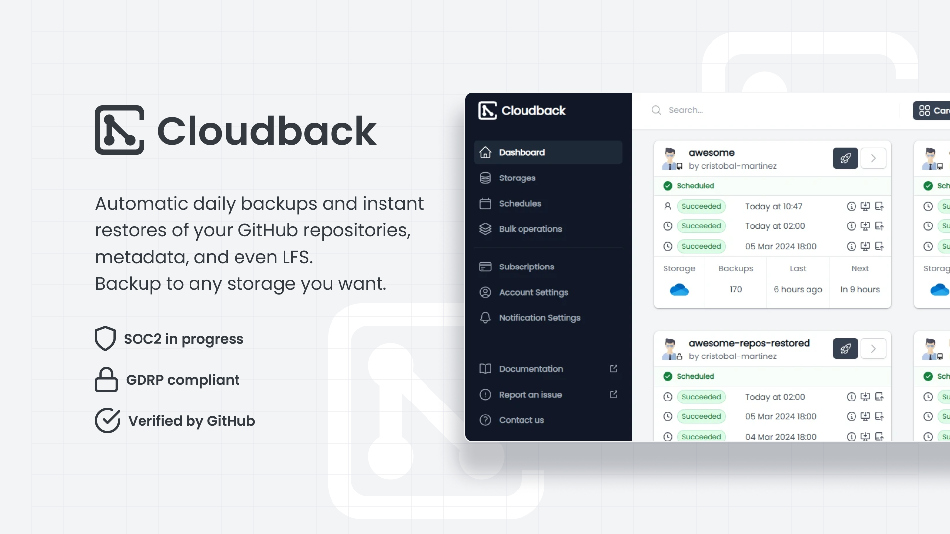 Cloudback: GitHub Backup & Restore screenshot