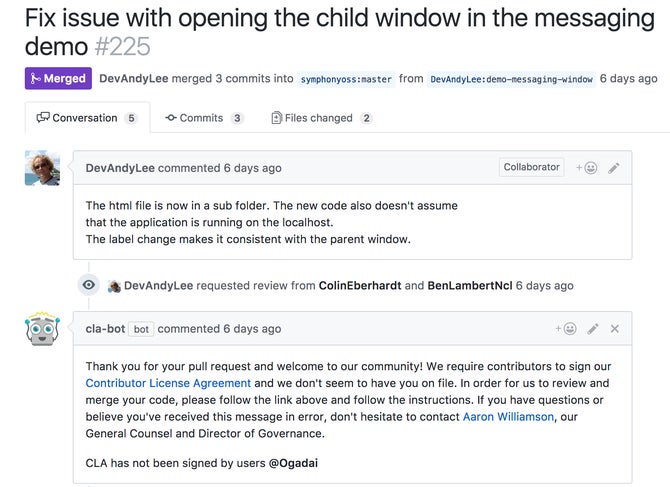 cla-bot  - CLA automation screenshot