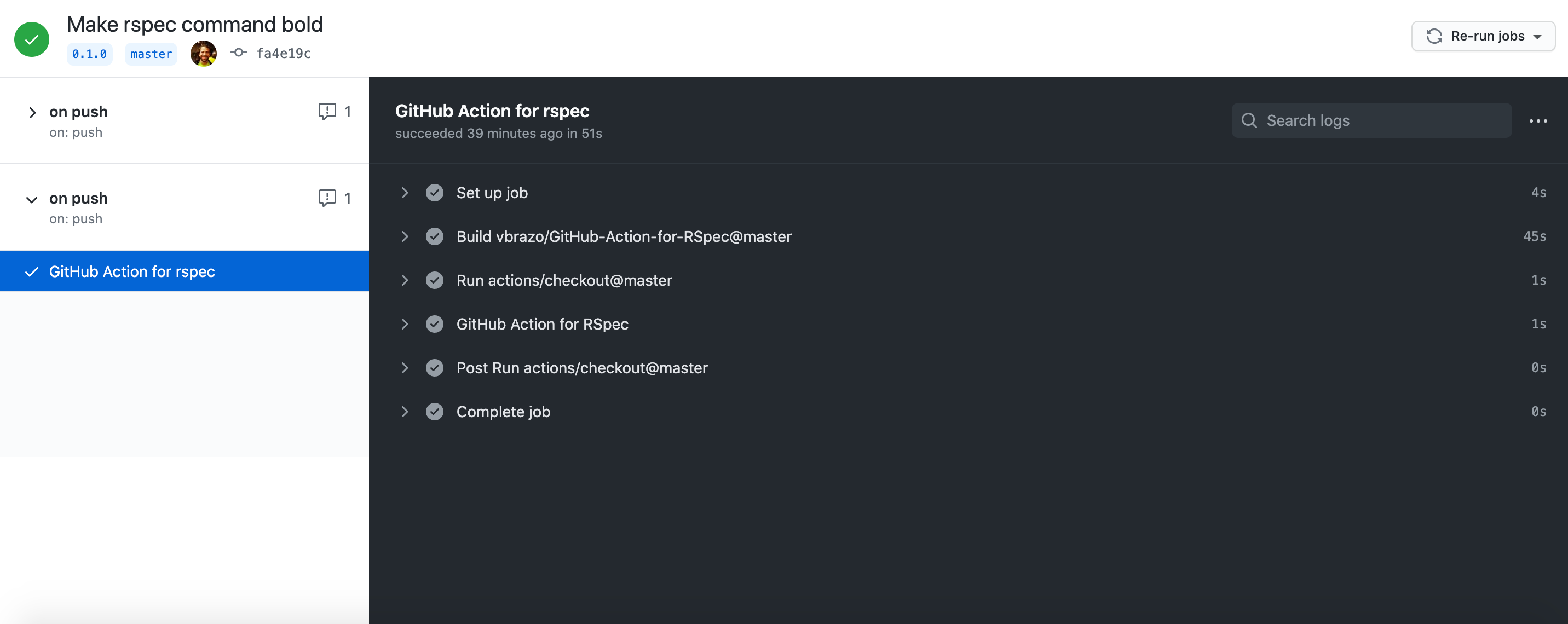 Run RSpec commands screenshot