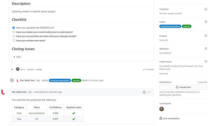 Label Bot updating PR